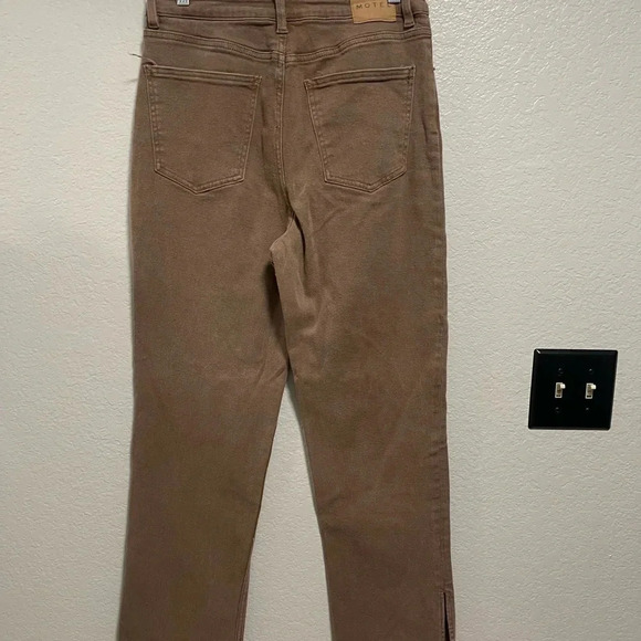 Motel Denim High Rise Tan Brown Straight Leg with Split Hem Size Xl - Picture 6 of 6